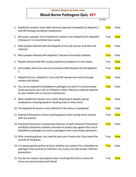 20 Bloodborne Pathogens Quiz Answers Revealed