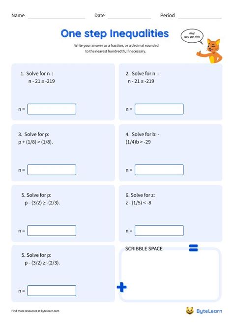 6 Tips To Master One Step Inequalities Worksheet