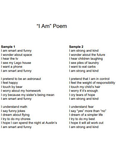 7 Inspiring I Am From Poem Examples