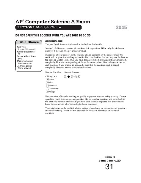 Apcsa Practice Mcq Test Questions And Answers