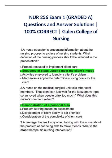 Ati Nur265 Galen Exam Quizlet Study Guide And Questions