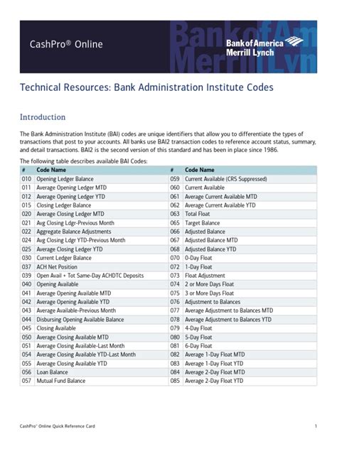 Bai Statement Transaction Type Codes Explained