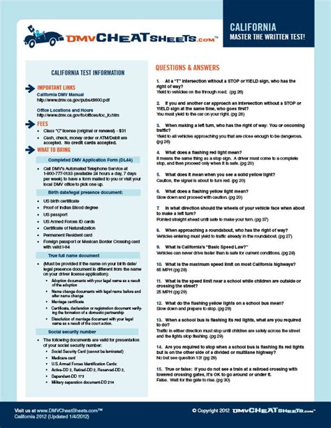 California Dmv Cheat Sheet: Passing Made Easy