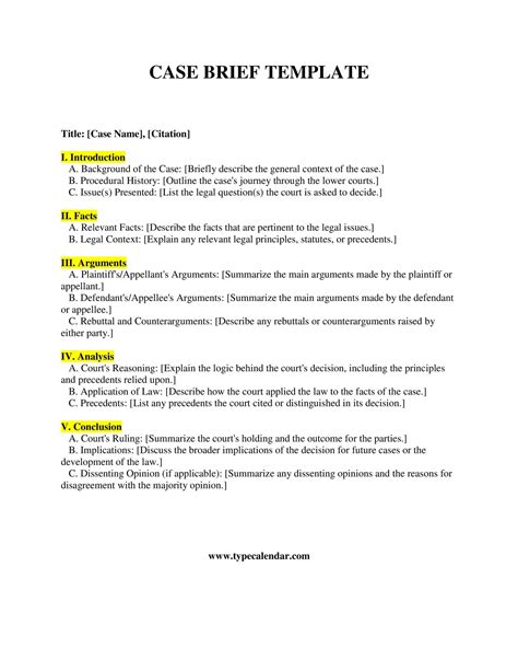 Case Brief Example Template For Law Students