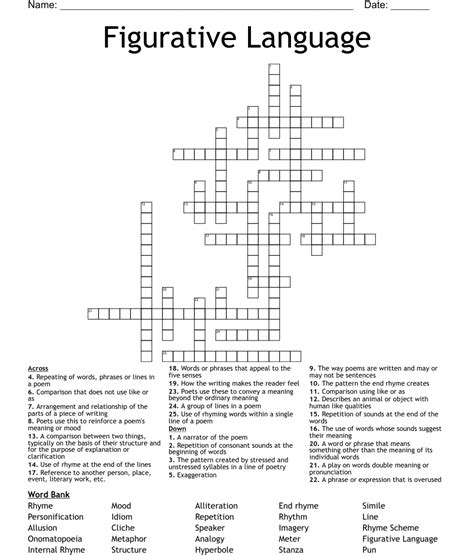 Crossword Puzzles For Figurative Language Skills