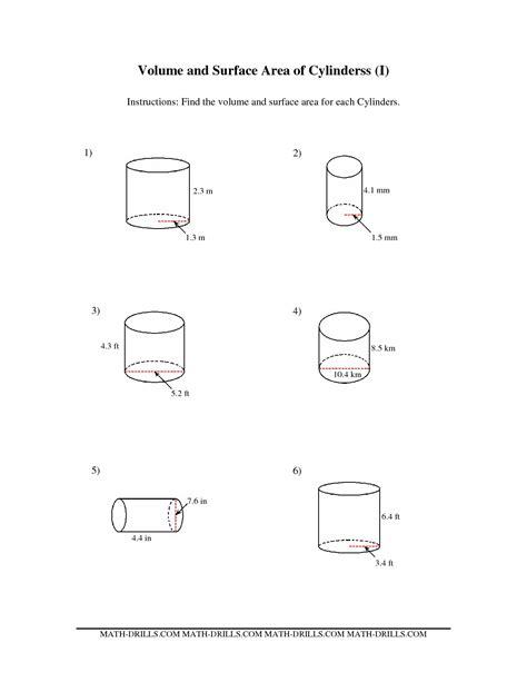 Cylinder Volume Worksheet With Answers And Examples