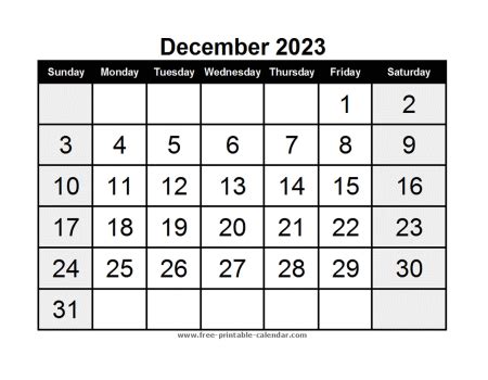 December 2023 Free Printable Calendar Templates