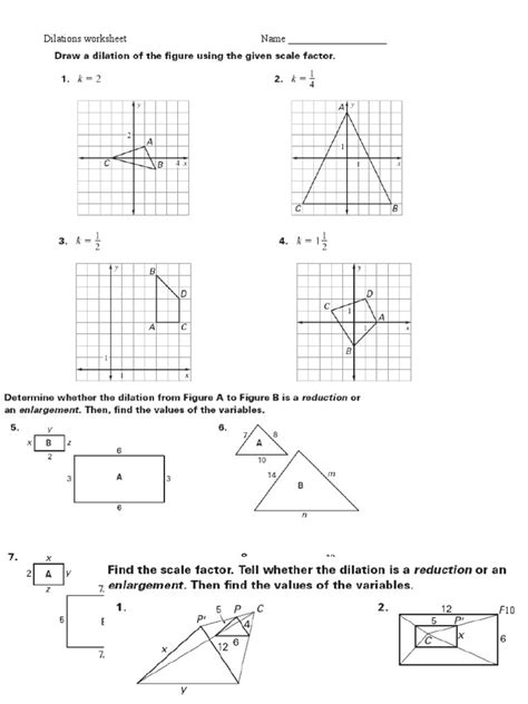 Dilations Worksheet With Answers Pdf For Math Students