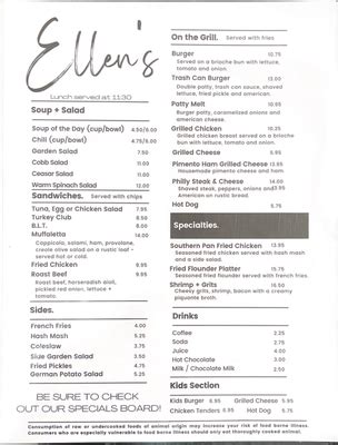 Ellens At The Airport New Shoreham Menu Options