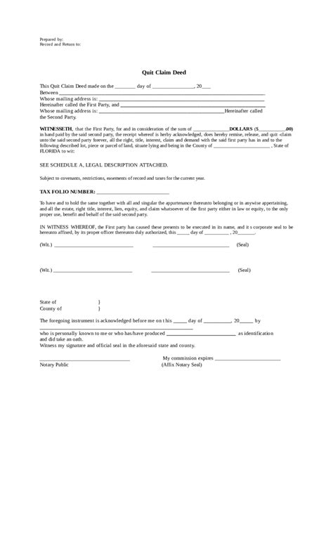 Florida Quit Claim Deed Sample Form And Filing Guide