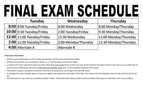 Gwu Schedule Of Finals Exam Dates And Times