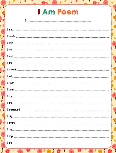 I Am Poem Template For Self-Discovery And Creative Writing