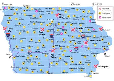 Iowa Airports Map: Locations And Travel Information