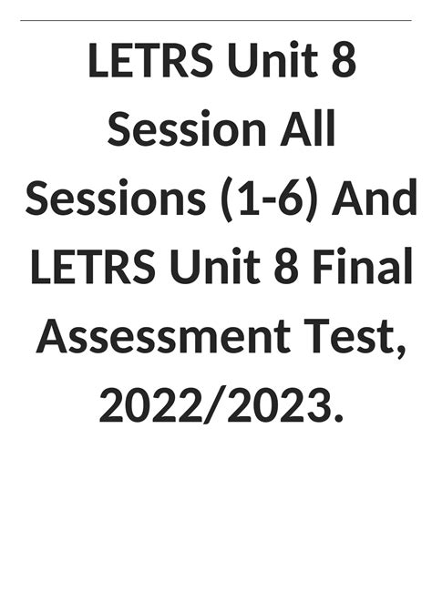 Letrs Unit 8 Assessment Guide And Resources