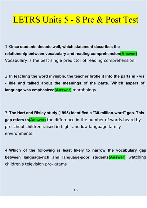 Letters Unit 5-8 Post Test Answer Key Insights