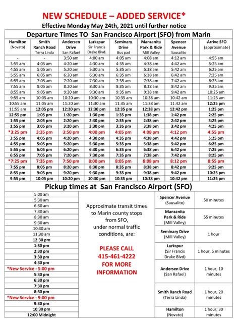 Marin Airporter Bus Stops And Schedule Information