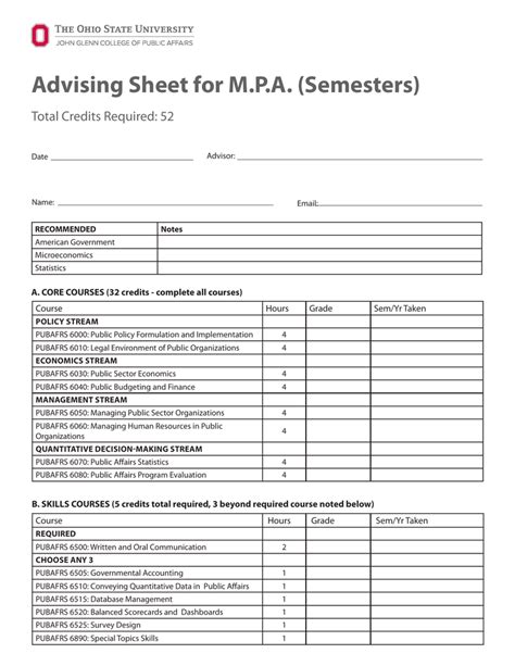 Nova Advising Sheet For Mason University Students