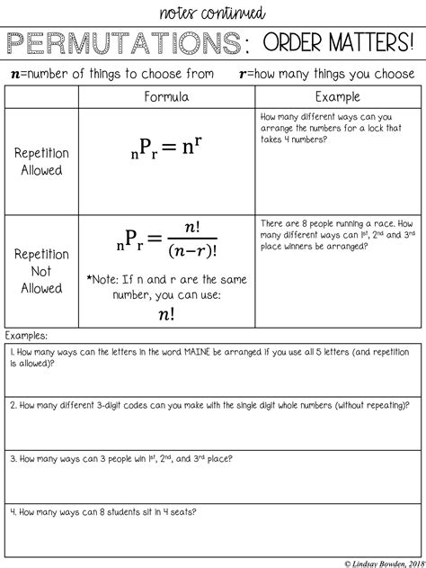 Permutations And Combinations Worksheet For Math Success