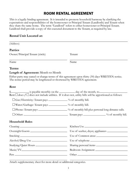 Sample Room Rental Contract Template For Landlords